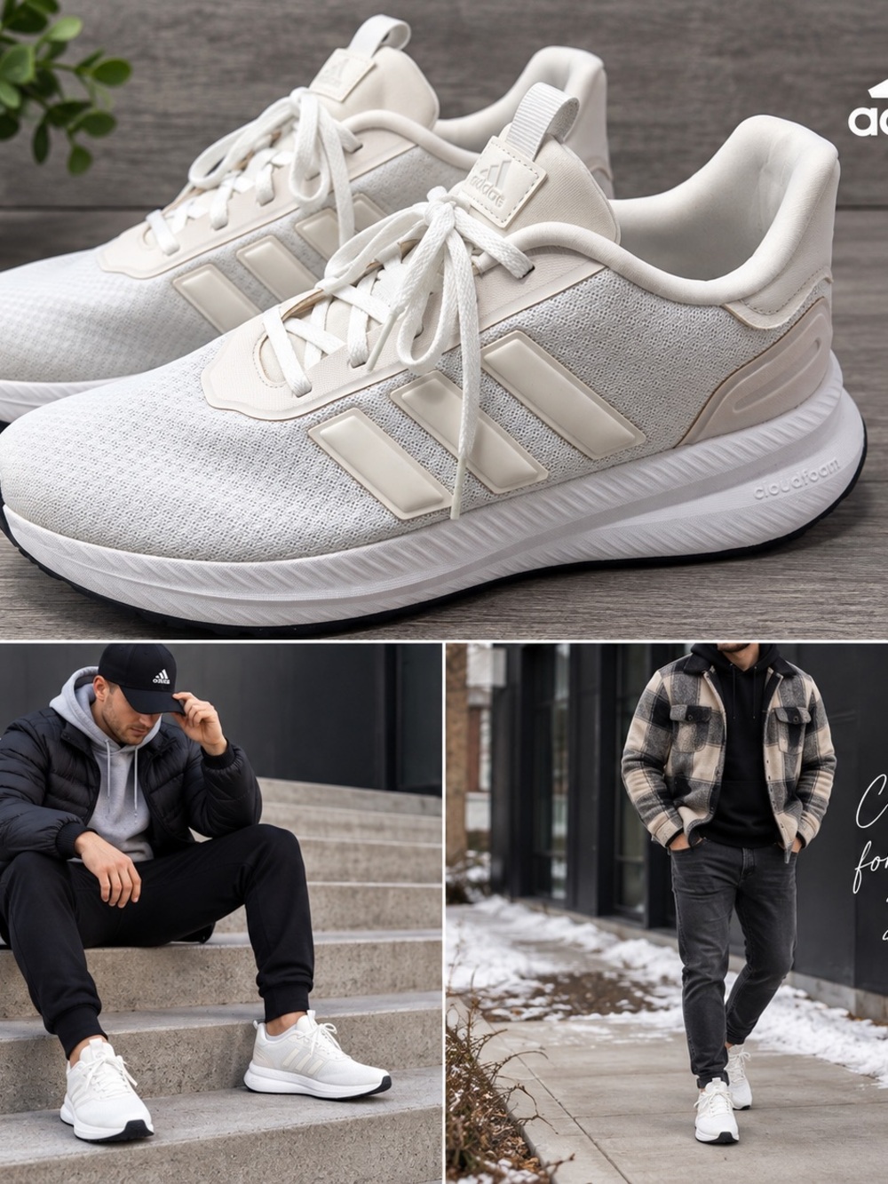 Adidas Cloudfoam Men’s Size 11.5  Running Sneakers Shoes  White Comfort